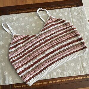 Hollister Crochet Cami – Brown, White & Pink | Women’s Large
